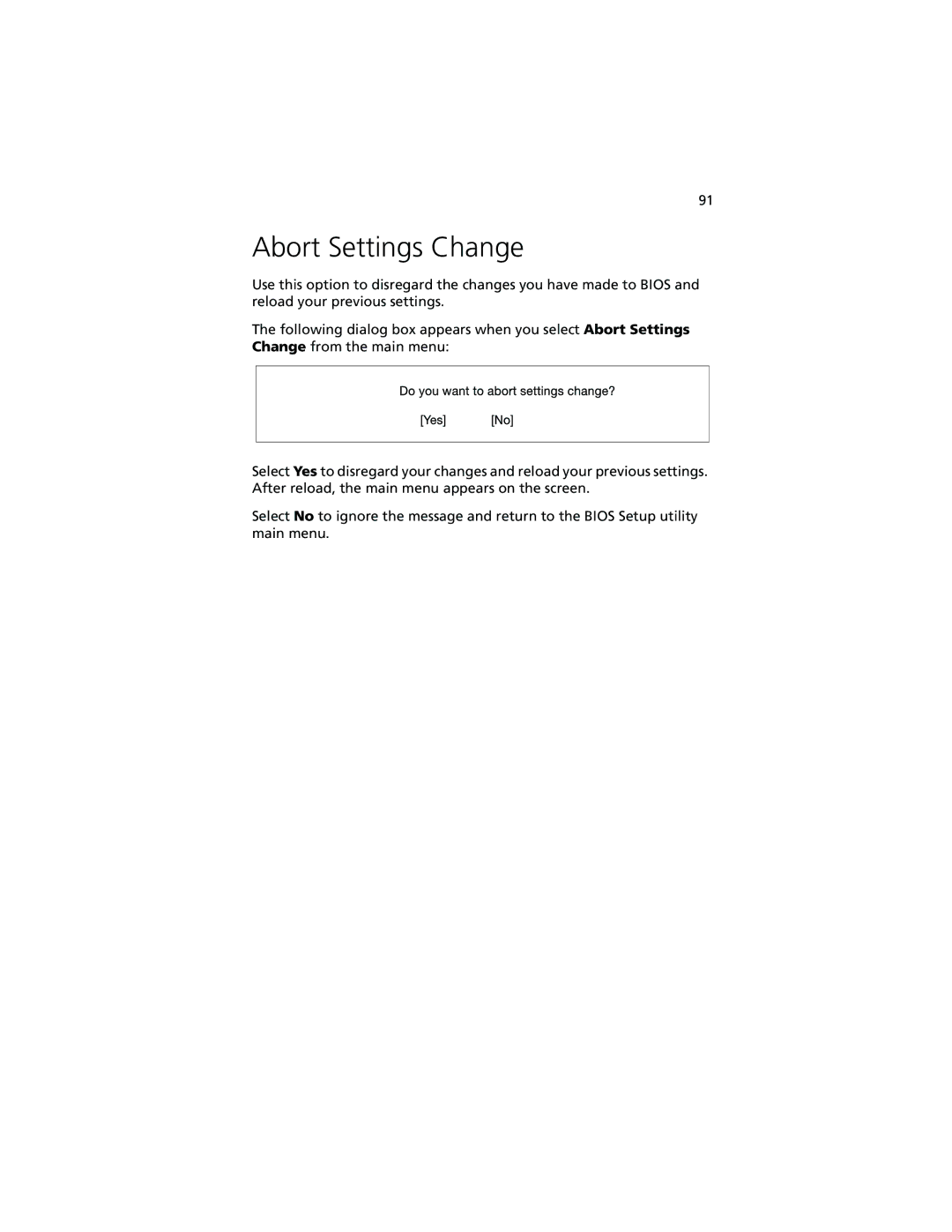 Acer Altos G500 manual Abort Settings Change 