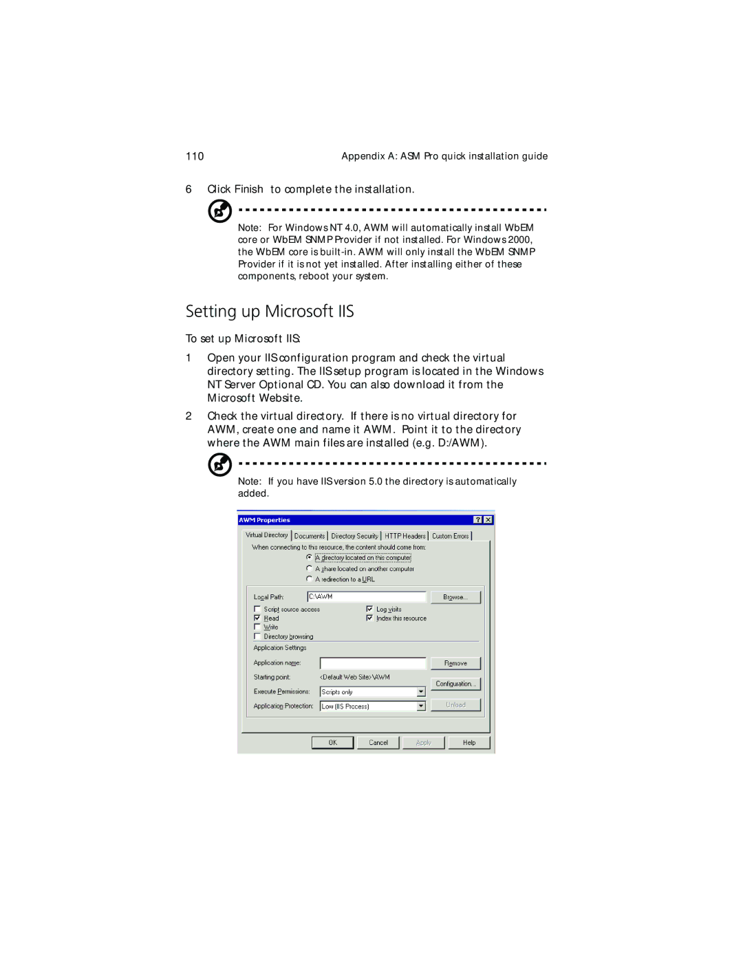 Acer Altos G500 manual Setting up Microsoft IIS 