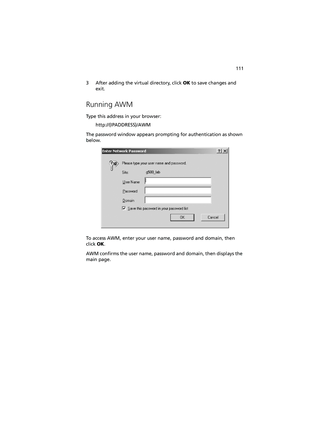 Acer Altos G500 manual Running AWM 