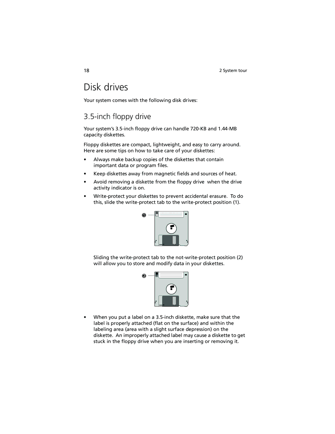 Acer Altos G500 manual Disk drives, Inch floppy drive 