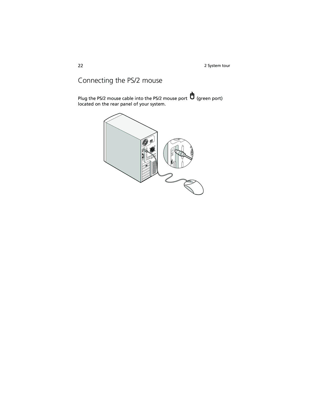 Acer Altos G500 manual Connecting the PS/2 mouse 