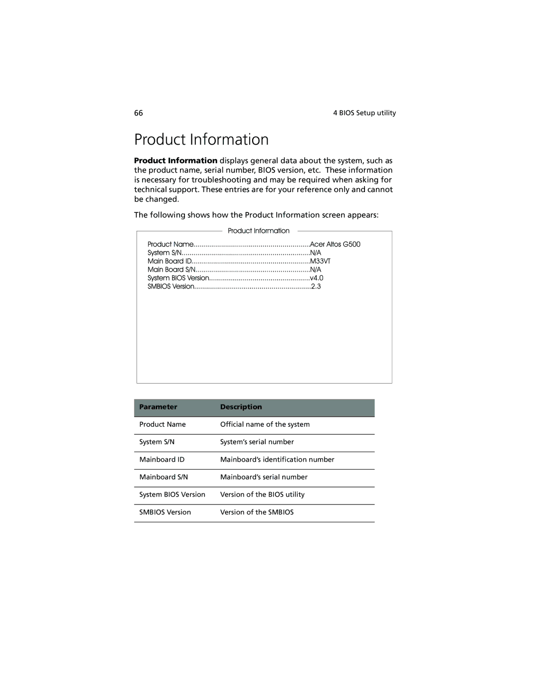 Acer Altos G500 manual Product Information 