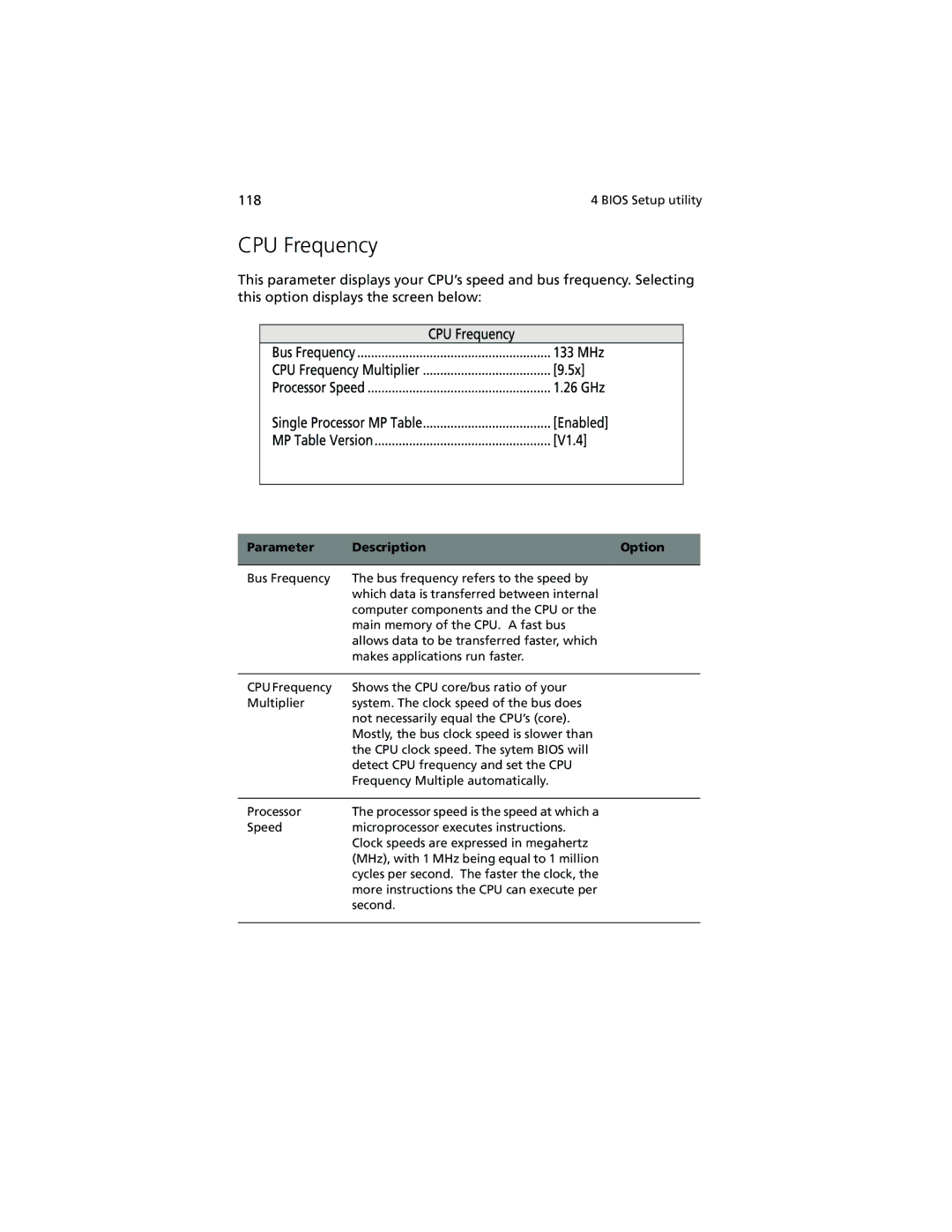 Acer Altos G610 manual CPU Frequency 