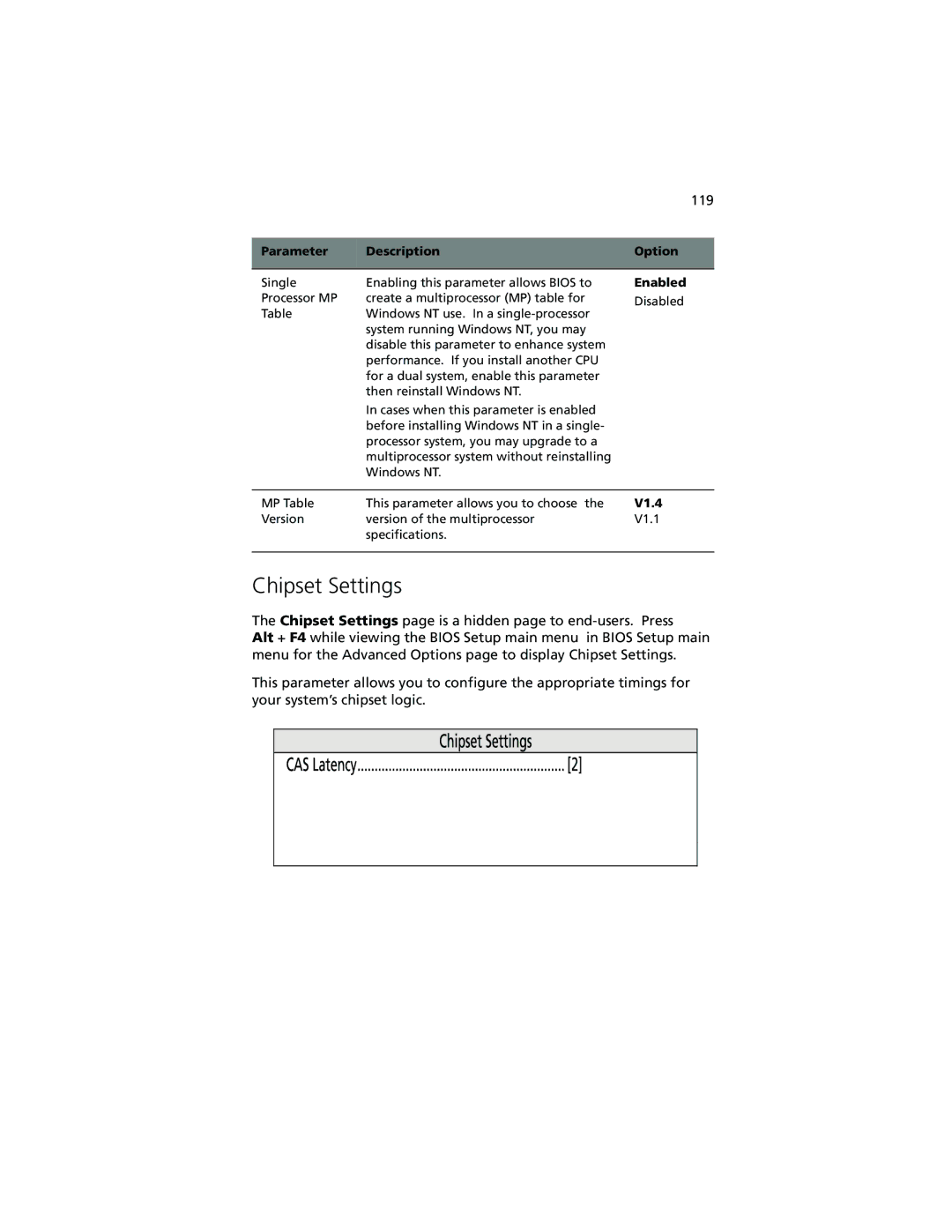 Acer Altos G610 manual Chipset Settings, V1.4 