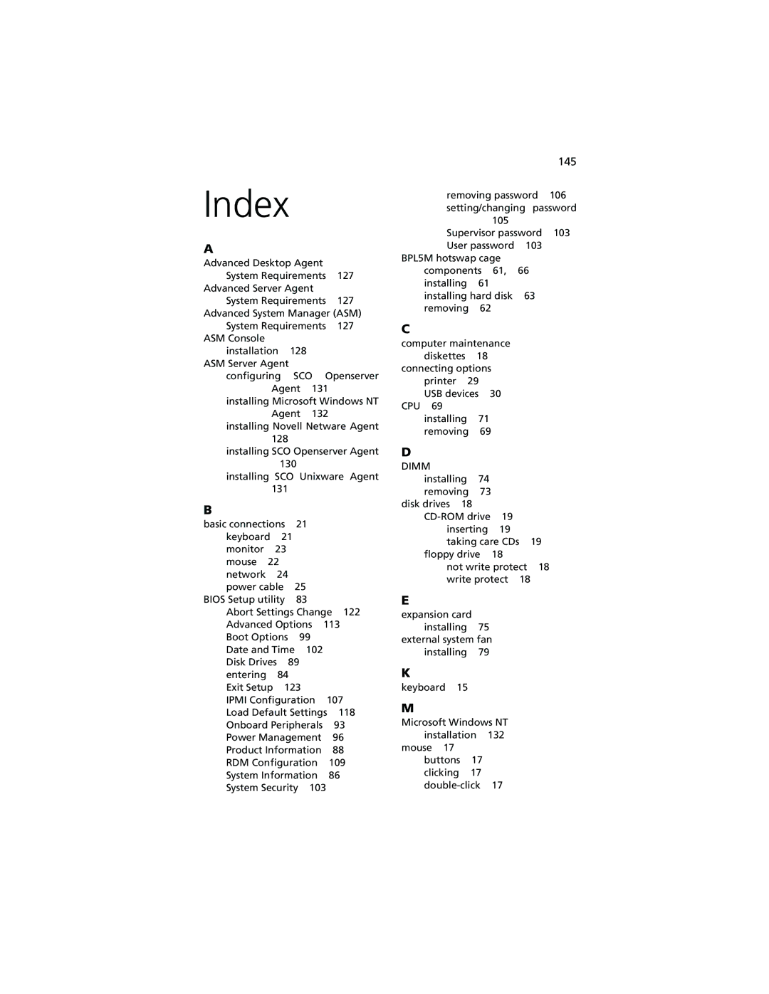 Acer Altos G610 manual Index 