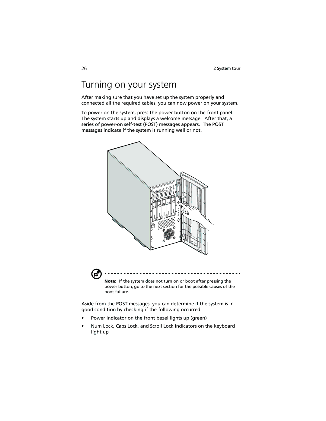 Acer Altos G610 manual Turning on your system 