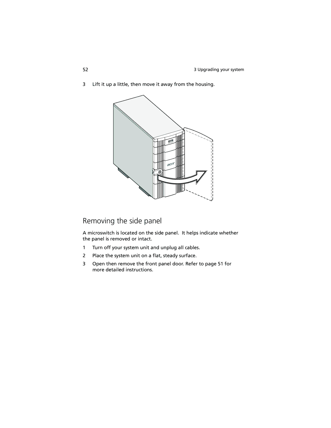 Acer Altos G610 manual Removing the side panel 