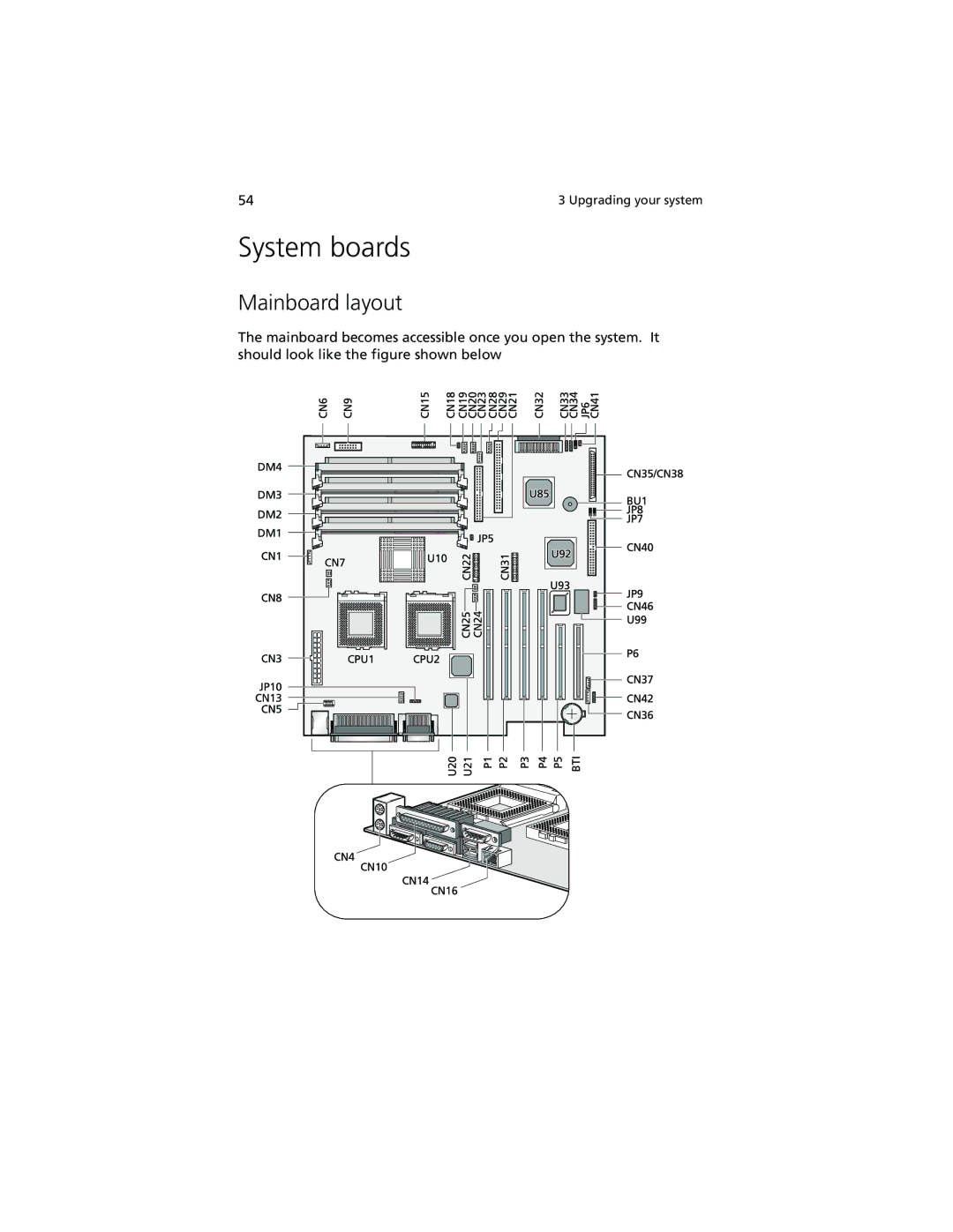 Acer Altos G610 manual System boards, Mainboard layout 