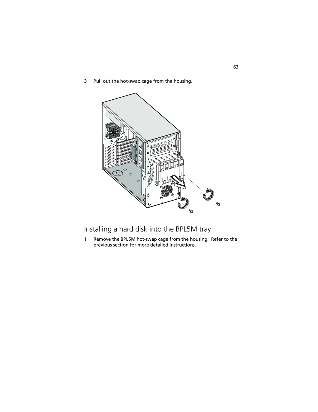 Acer Altos G610 manual Installing a hard disk into the BPL5M tray 