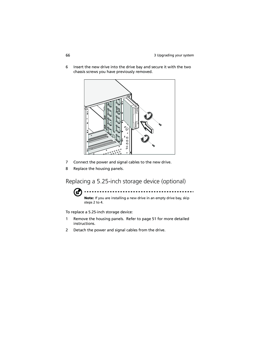 Acer Altos G610 manual Replacing a 5.25-inch storage device optional 