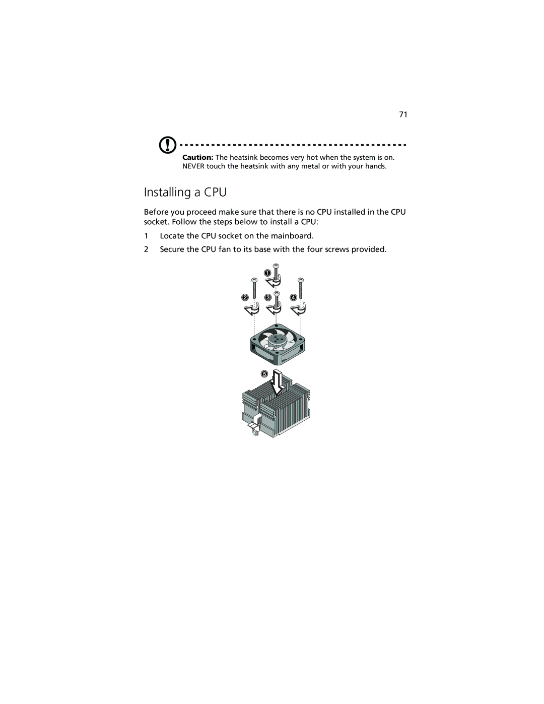 Acer Altos G610 manual Installing a CPU 