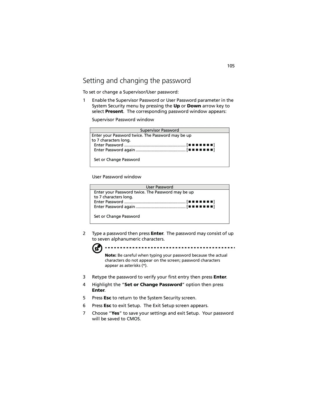 Acer Altos G610 manual Setting and changing the password 