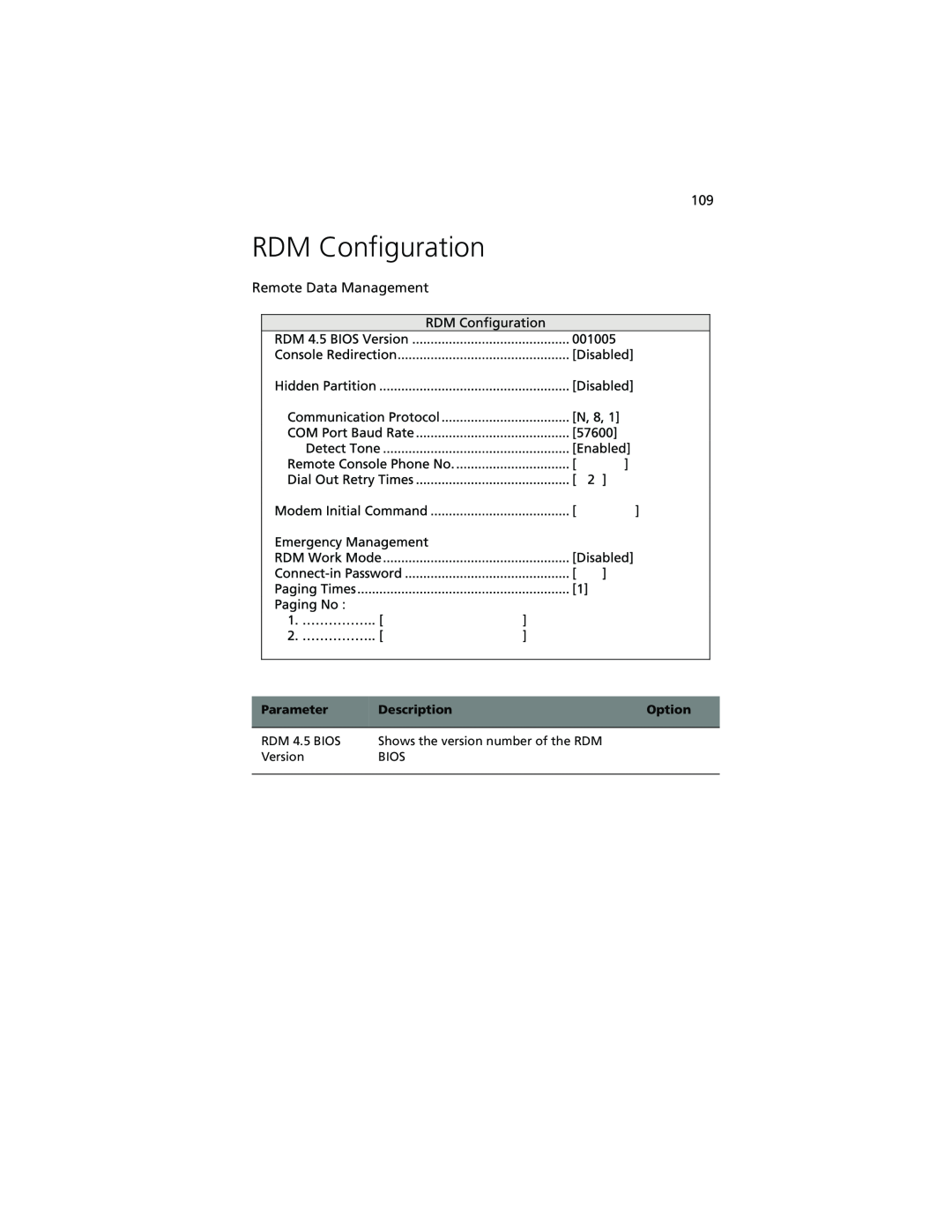Acer Altos G610 manual RDM Configuration, Remote Data Management 