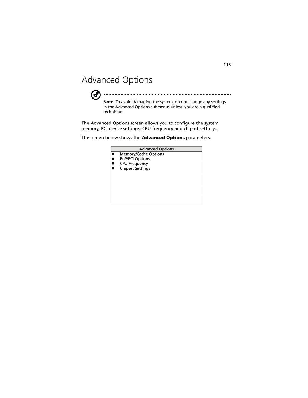 Acer Altos G610 manual Advanced Options 