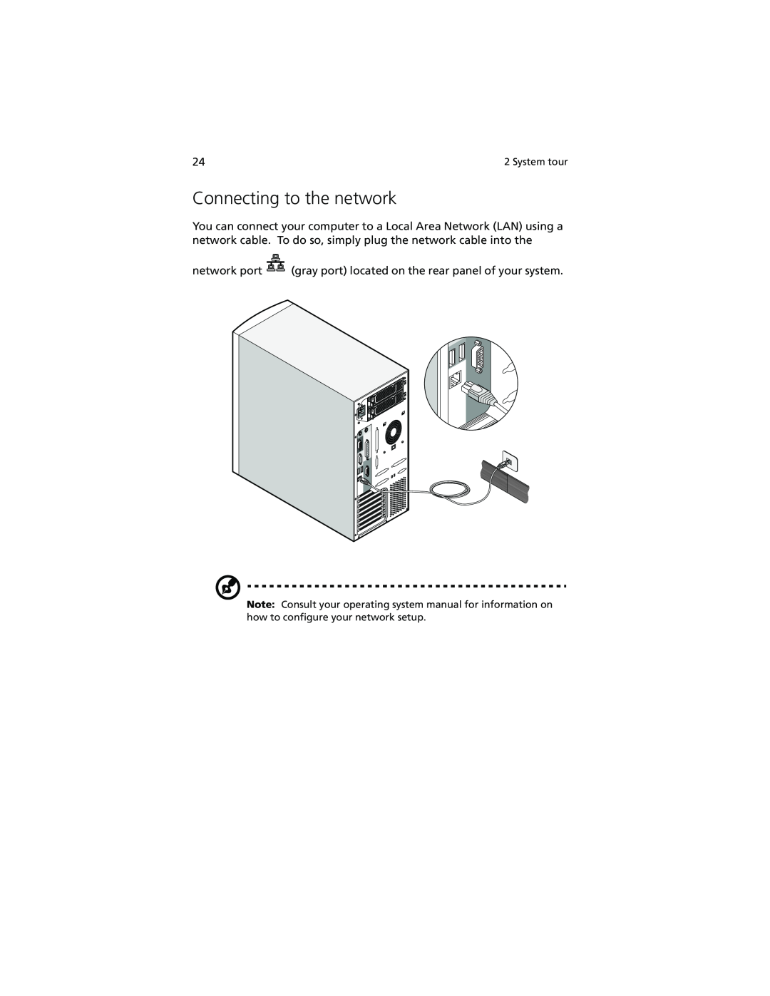 Acer Altos G610 manual Connecting to the network, network port, gray port located on the rear panel of your system 