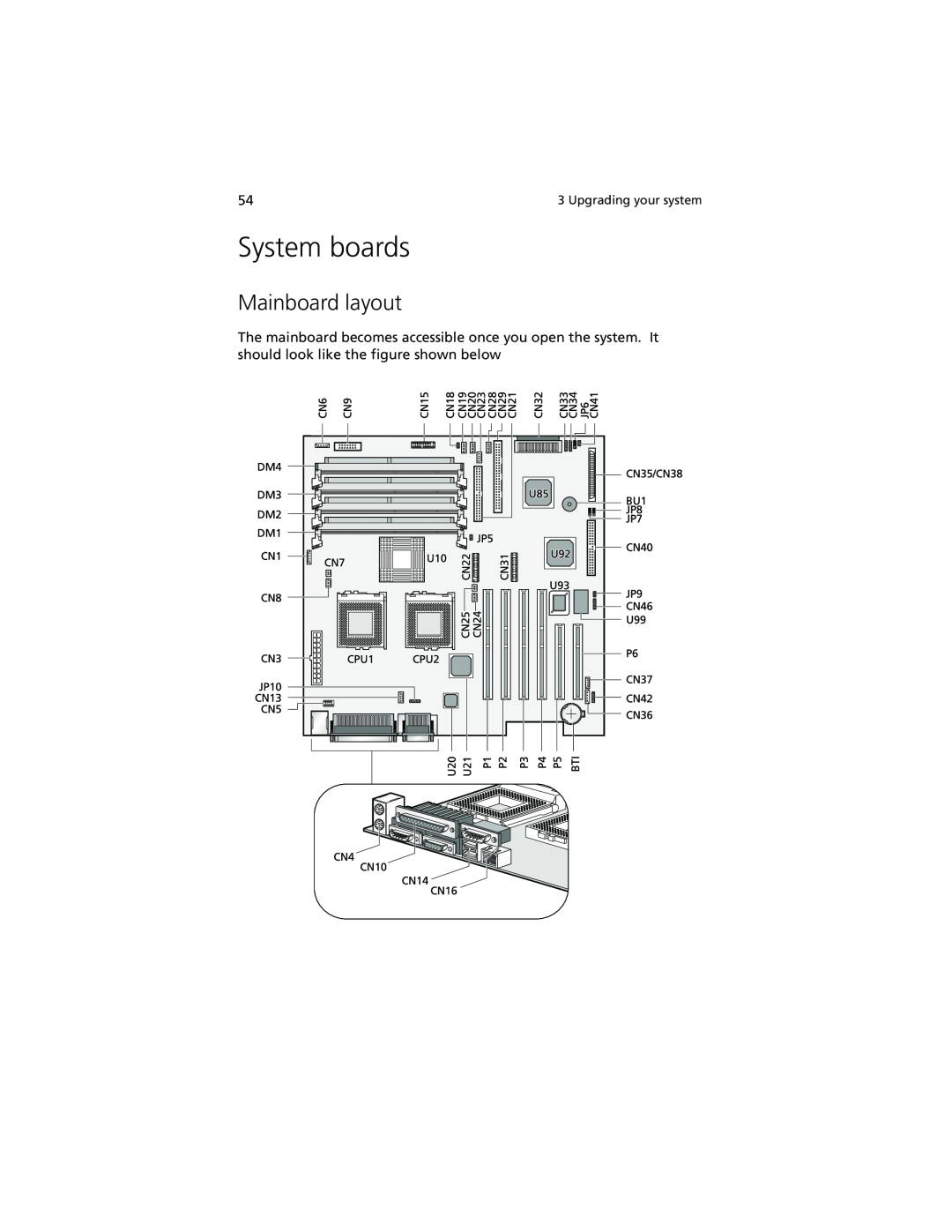 Acer Altos G610 manual System boards, Mainboard layout 