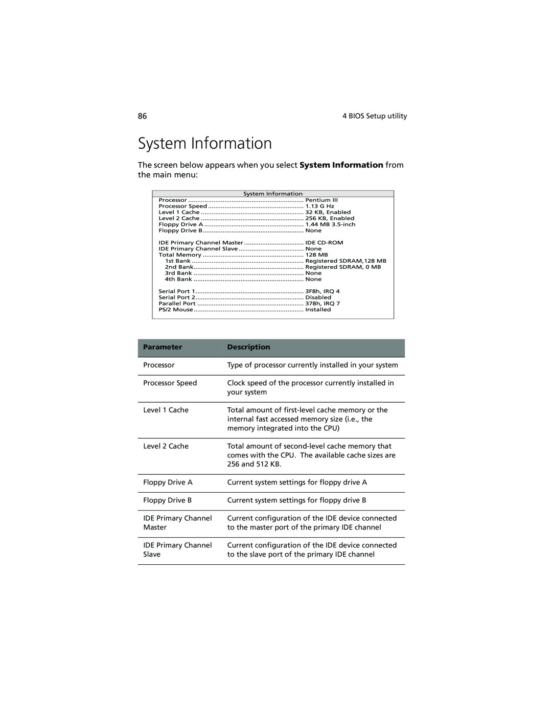 Acer Altos G610 manual System Information 