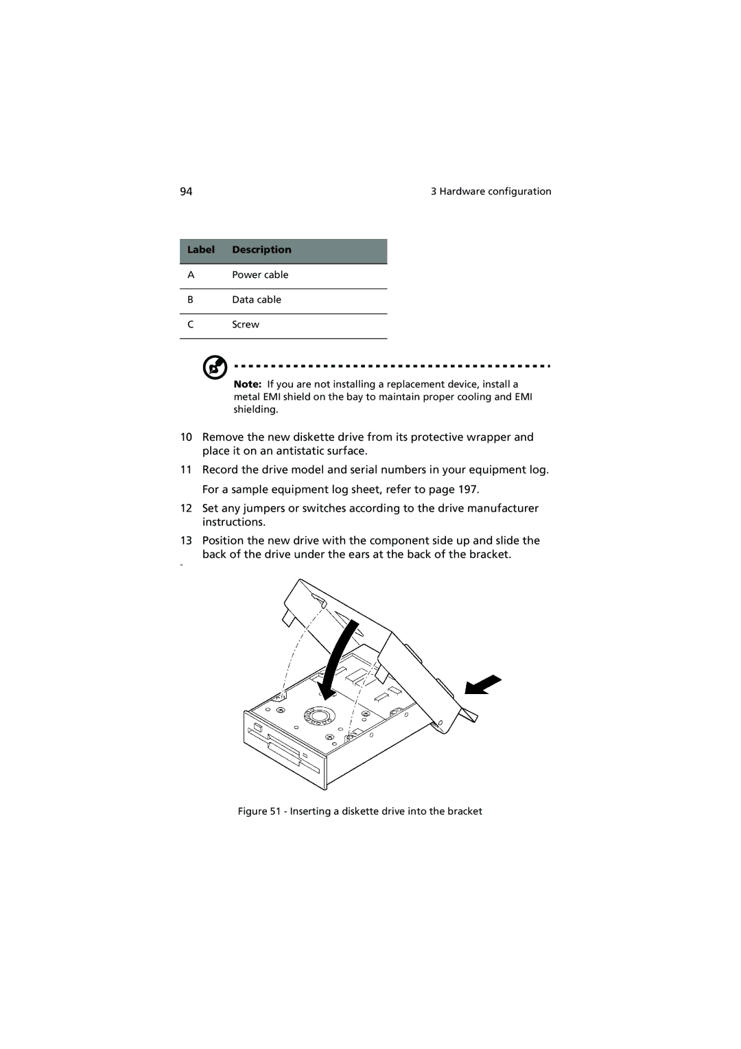 Acer Altos G900 manual Inserting a diskette drive into the bracket 