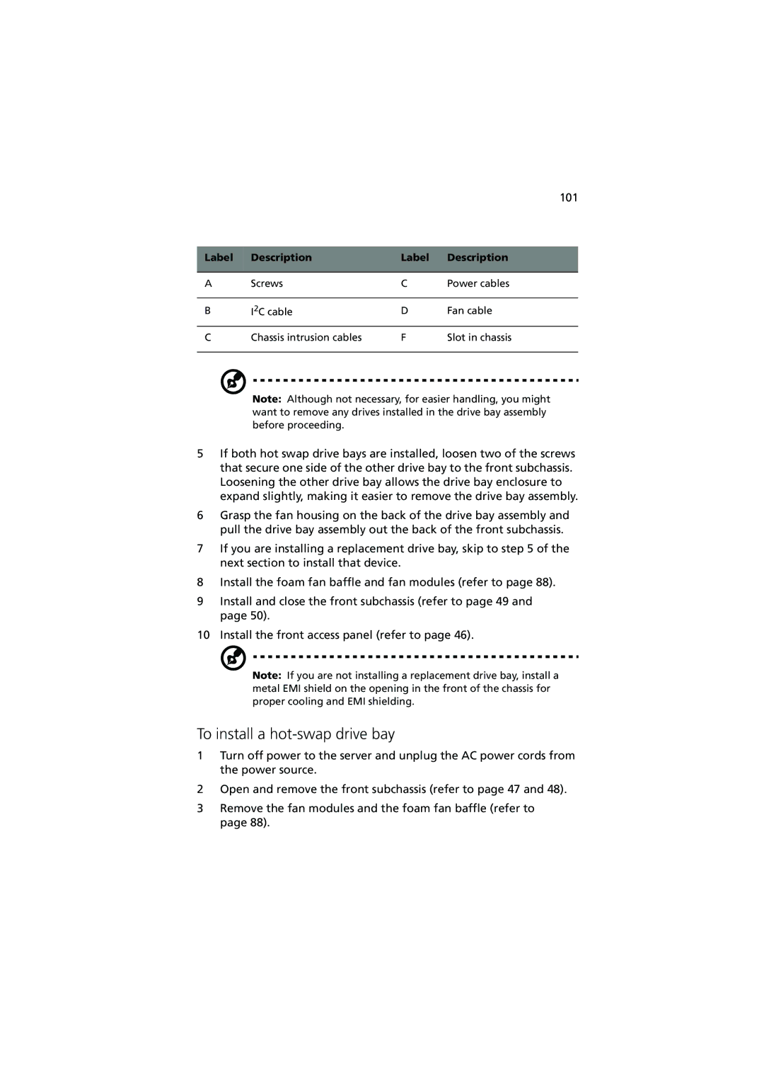 Acer Altos G900 manual To install a hot-swap drive bay, 101 