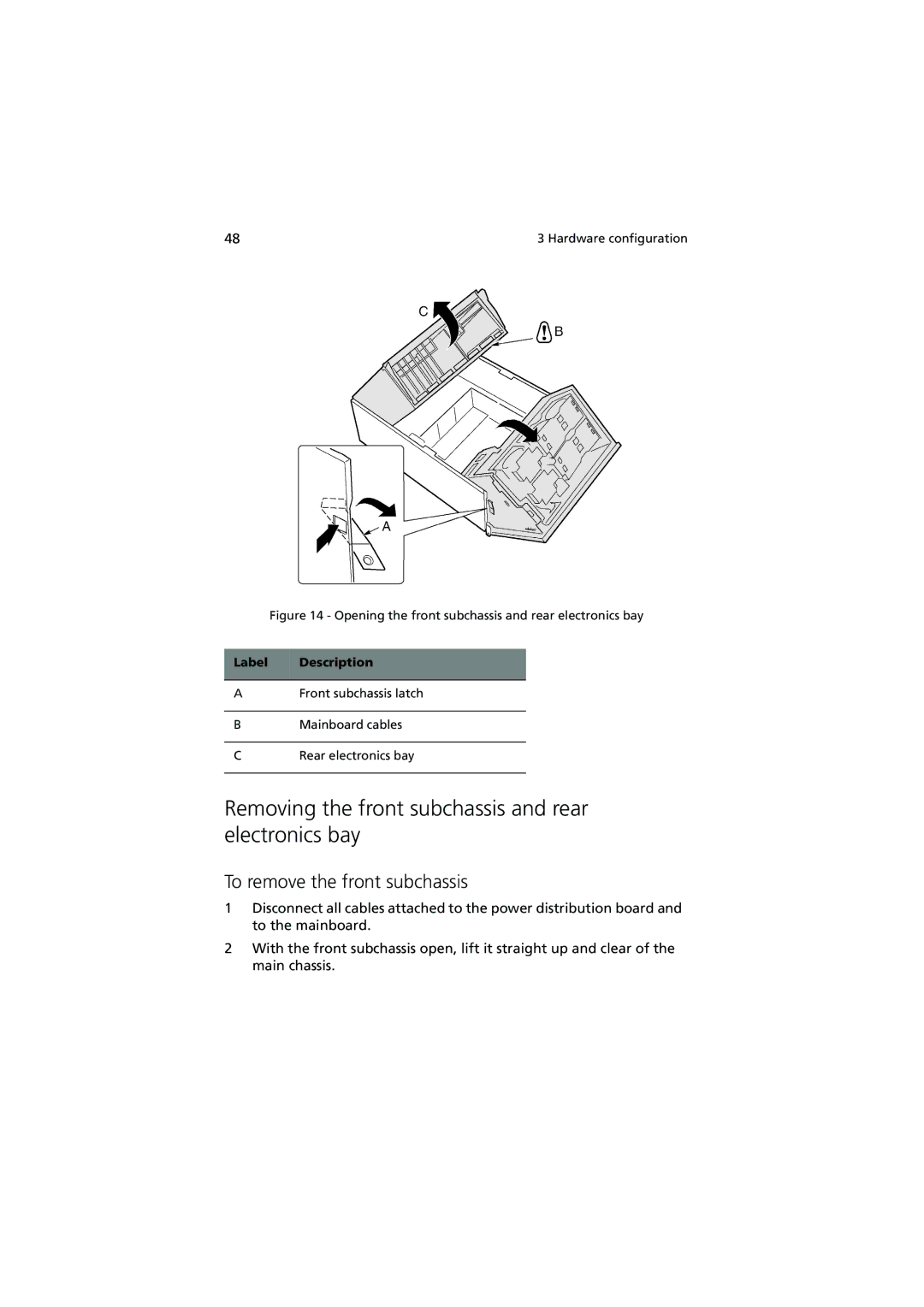 Acer Altos G900 manual Removing the front subchassis and rear electronics bay, To remove the front subchassis 