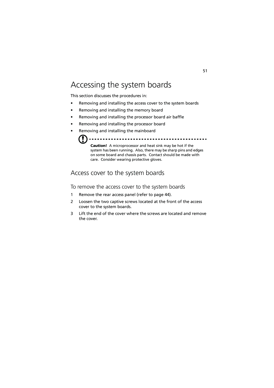 Acer Altos G900 manual Accessing the system boards, Access cover to the system boards 