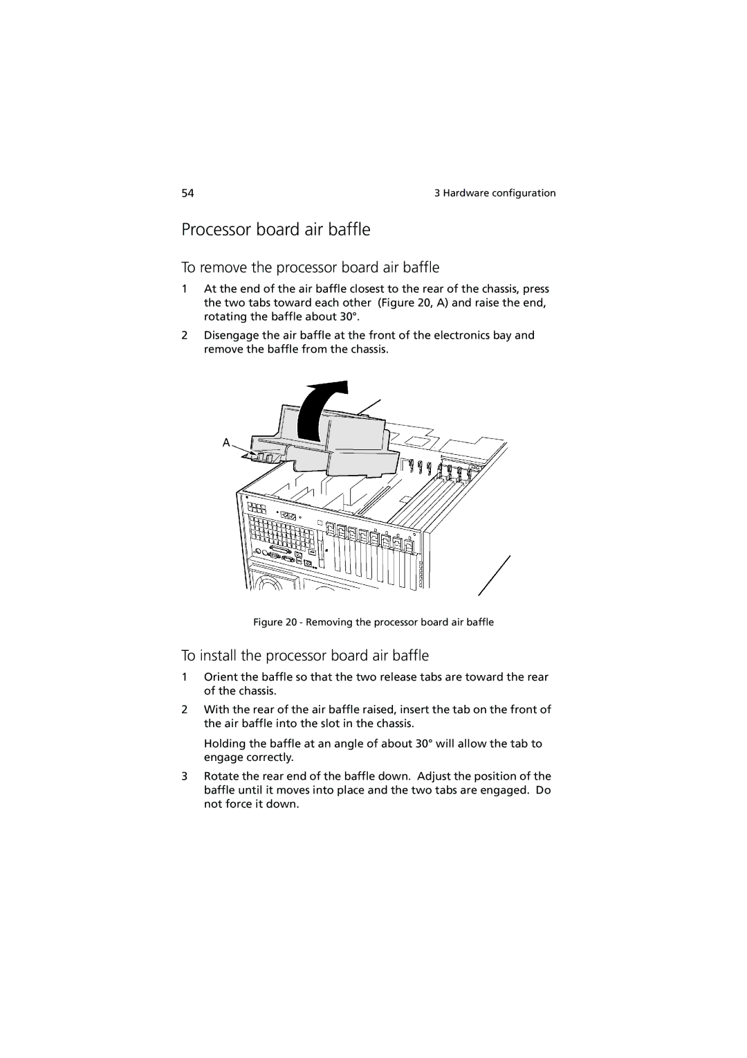 Acer Altos G900 manual Processor board air baffle, To remove the processor board air baffle 