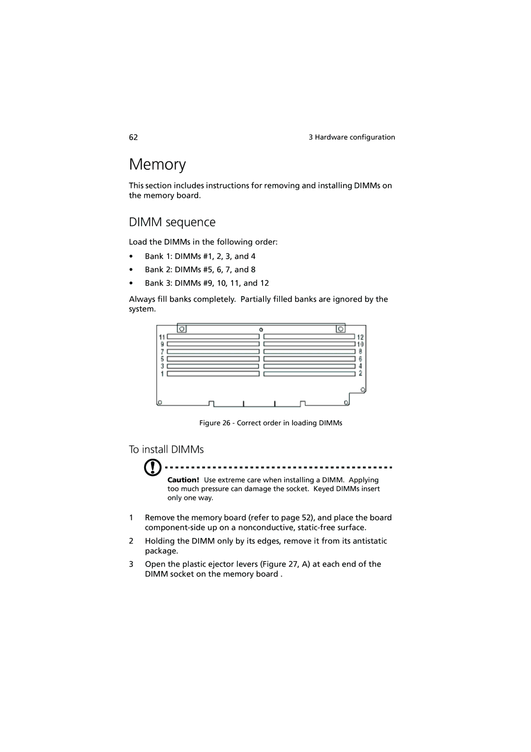 Acer Altos G900 manual Memory, Dimm sequence, To install DIMMs 