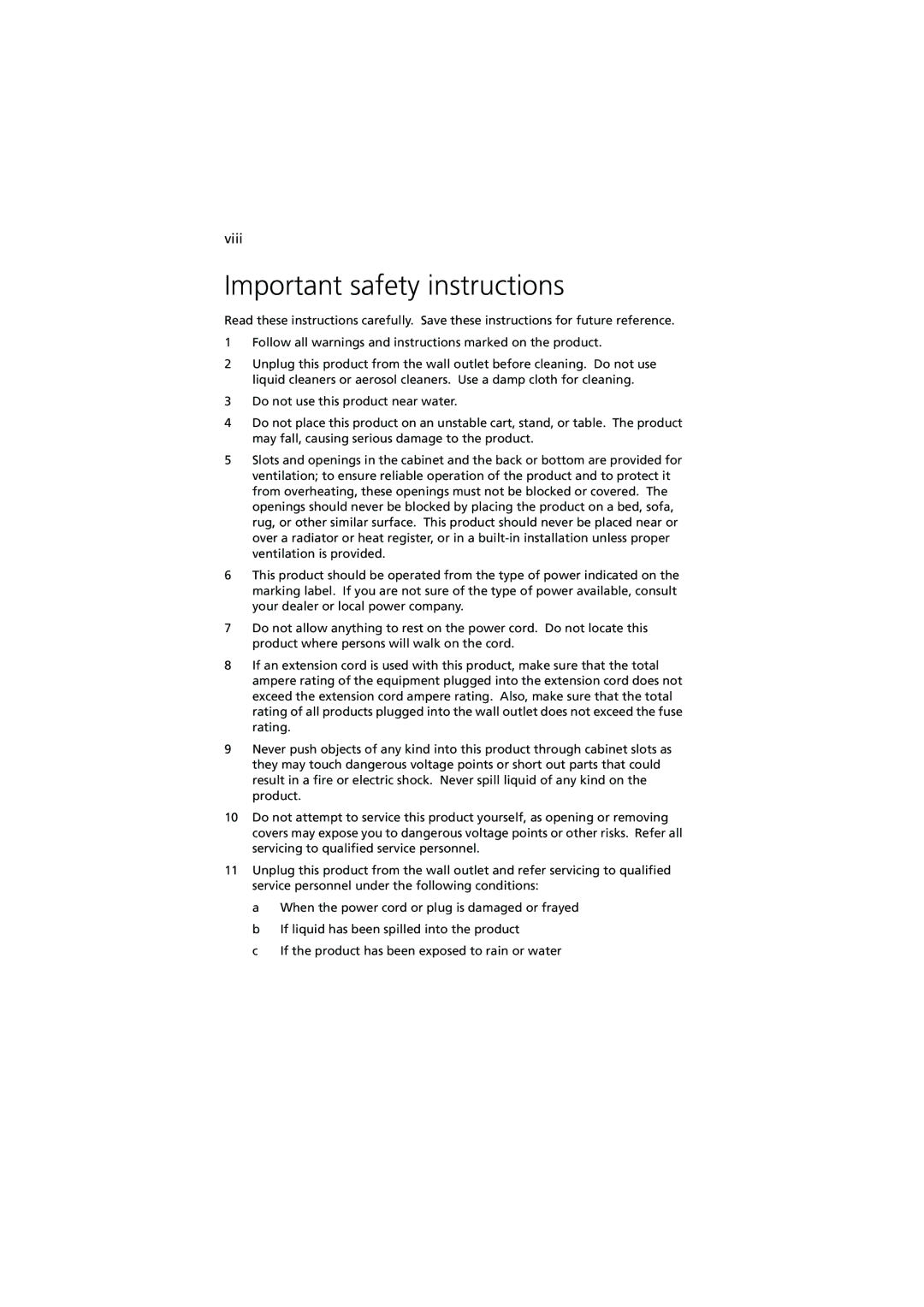 Acer Altos G900 manual Important safety instructions 