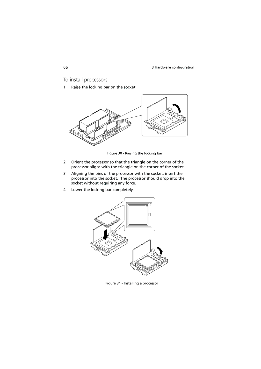 Acer Altos G900 manual To install processors, Raising the locking bar 