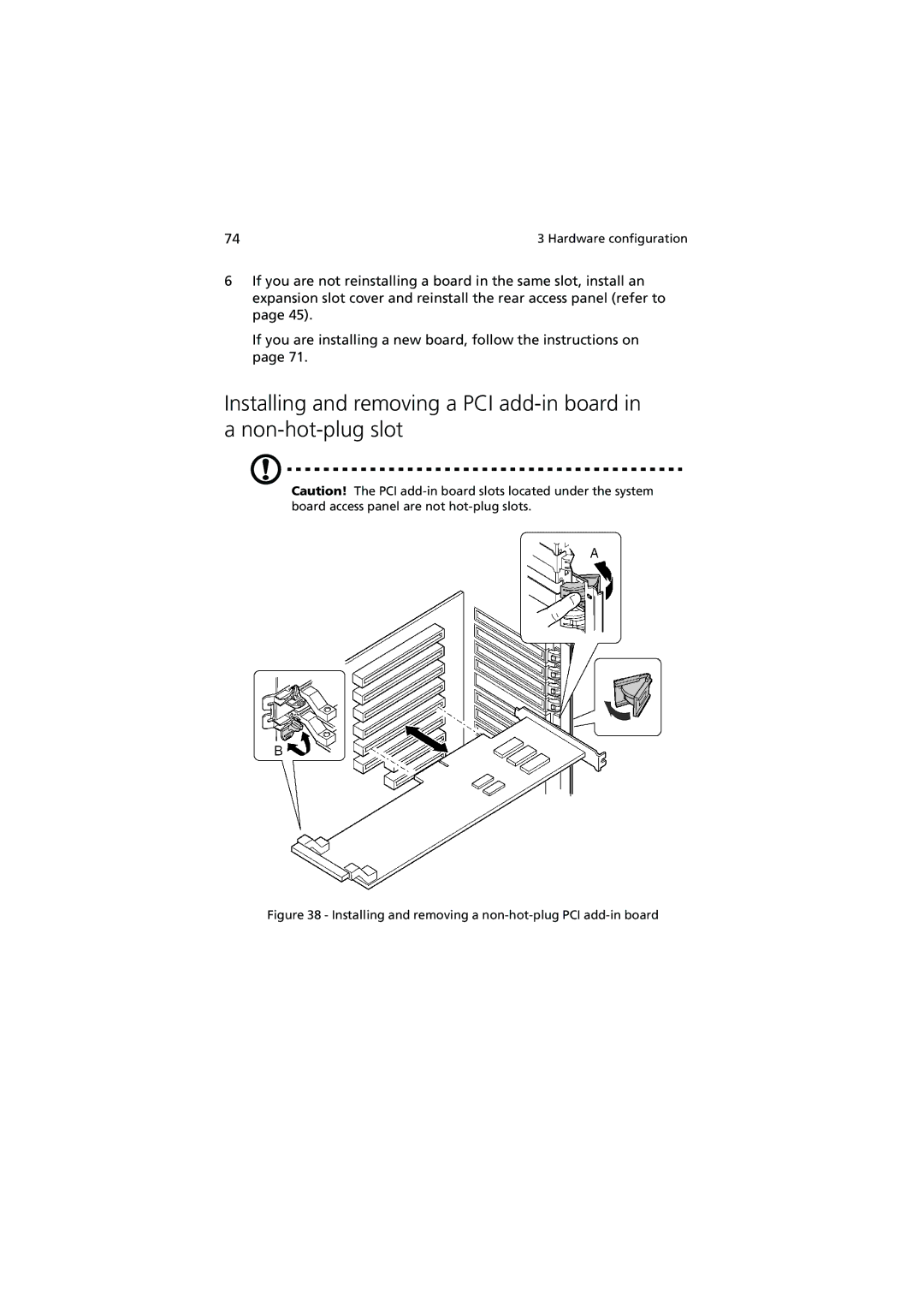 Acer Altos G900 manual Installing and removing a non-hot-plug PCI add-in board 