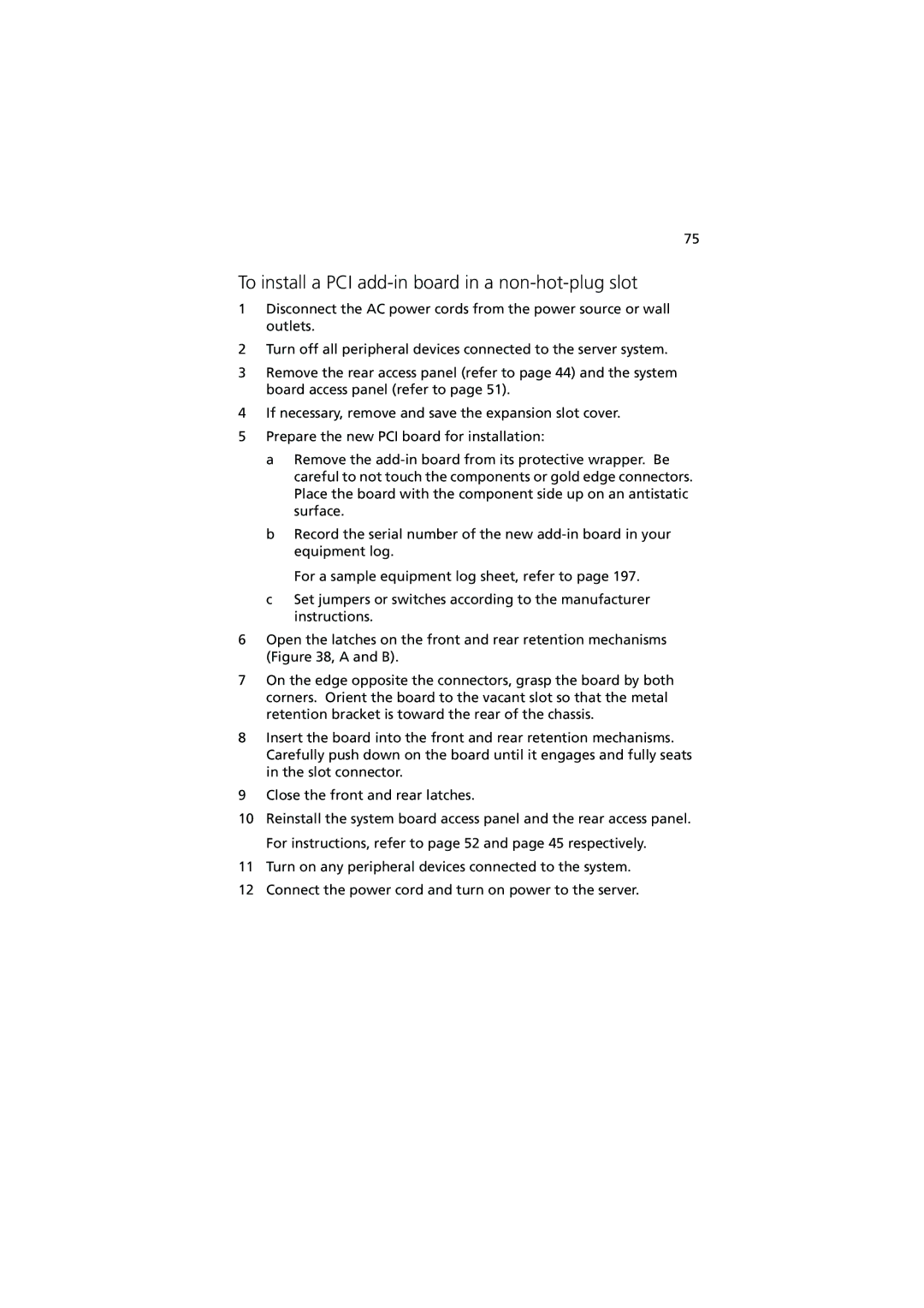 Acer Altos G900 manual To install a PCI add-in board in a non-hot-plug slot 