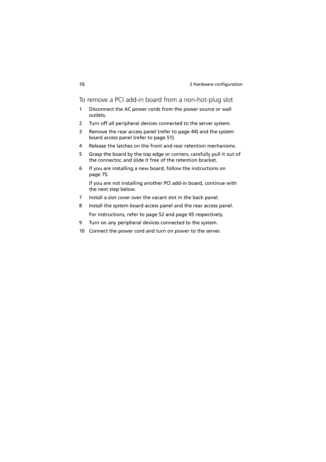 Acer Altos G900 manual To remove a PCI add-in board from a non-hot-plug slot 