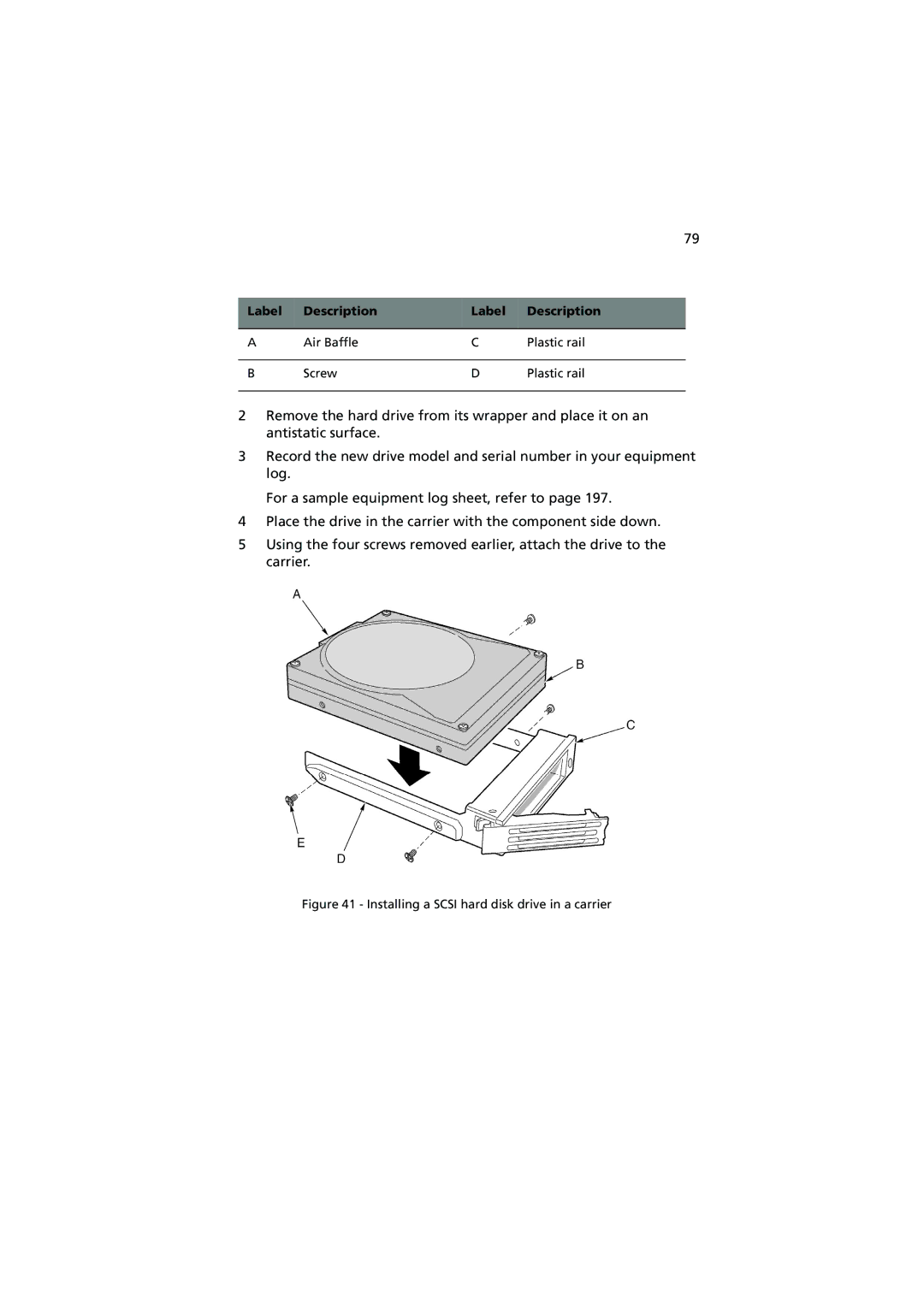 Acer Altos G900 manual Installing a Scsi hard disk drive in a carrier 