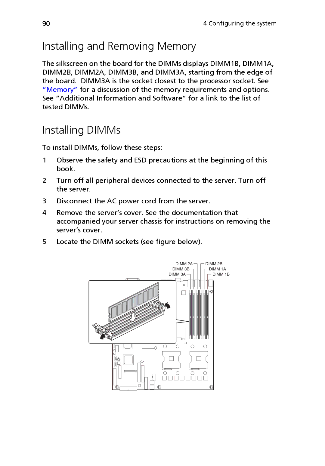 Acer Altos R510 manual Installing and Removing Memory, Installing DIMMs 