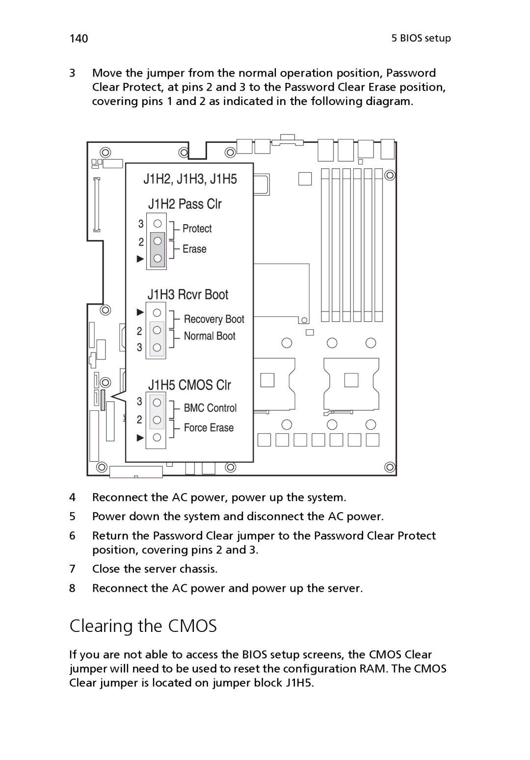 Acer Altos R510 manual Clearing the Cmos 