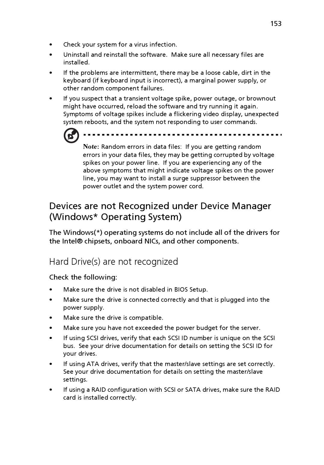 Acer Altos R510 manual Hard Drives are not recognized, 153 