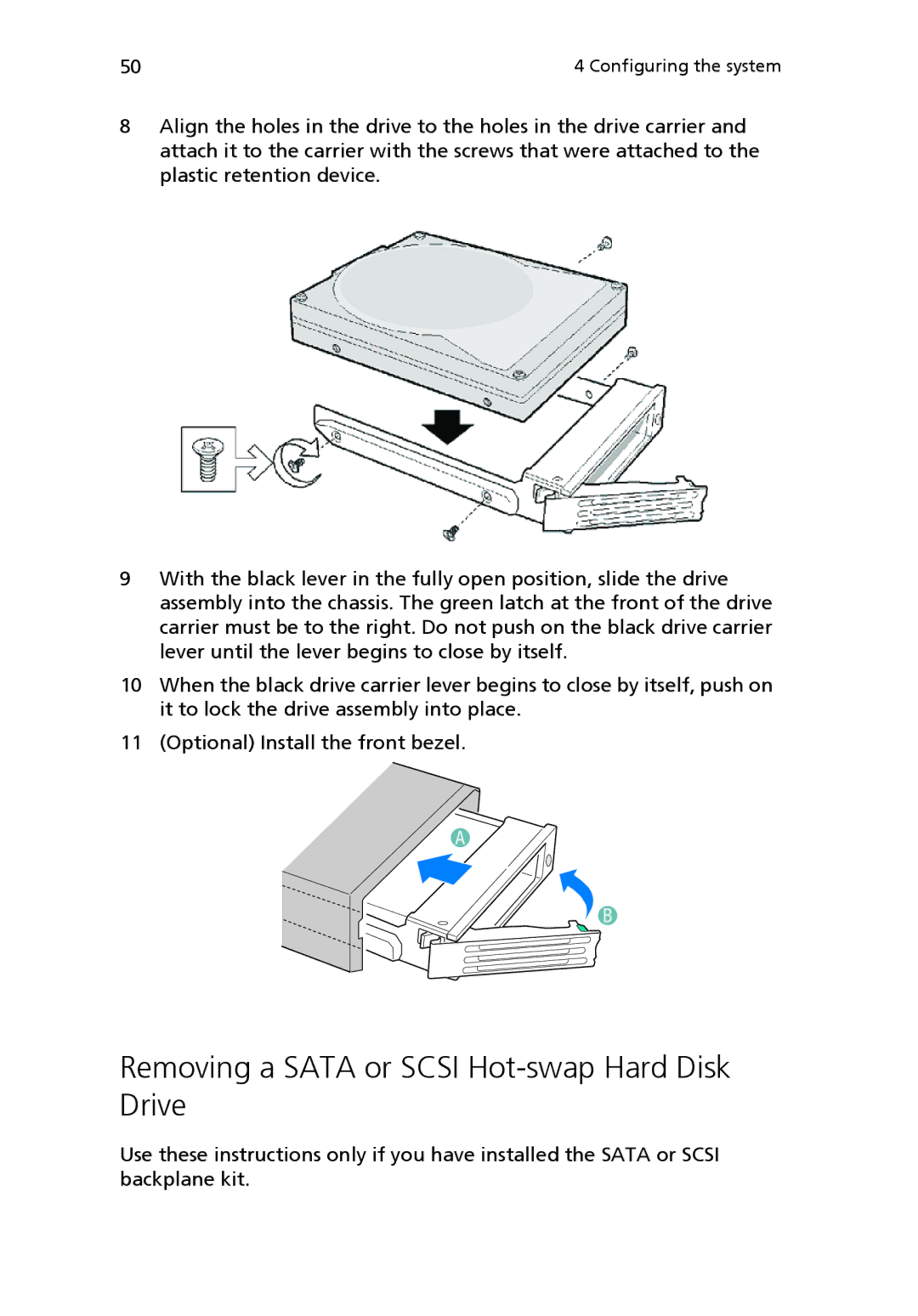 Acer Altos R510 manual Removing a Sata or Scsi Hot-swap Hard Disk Drive 