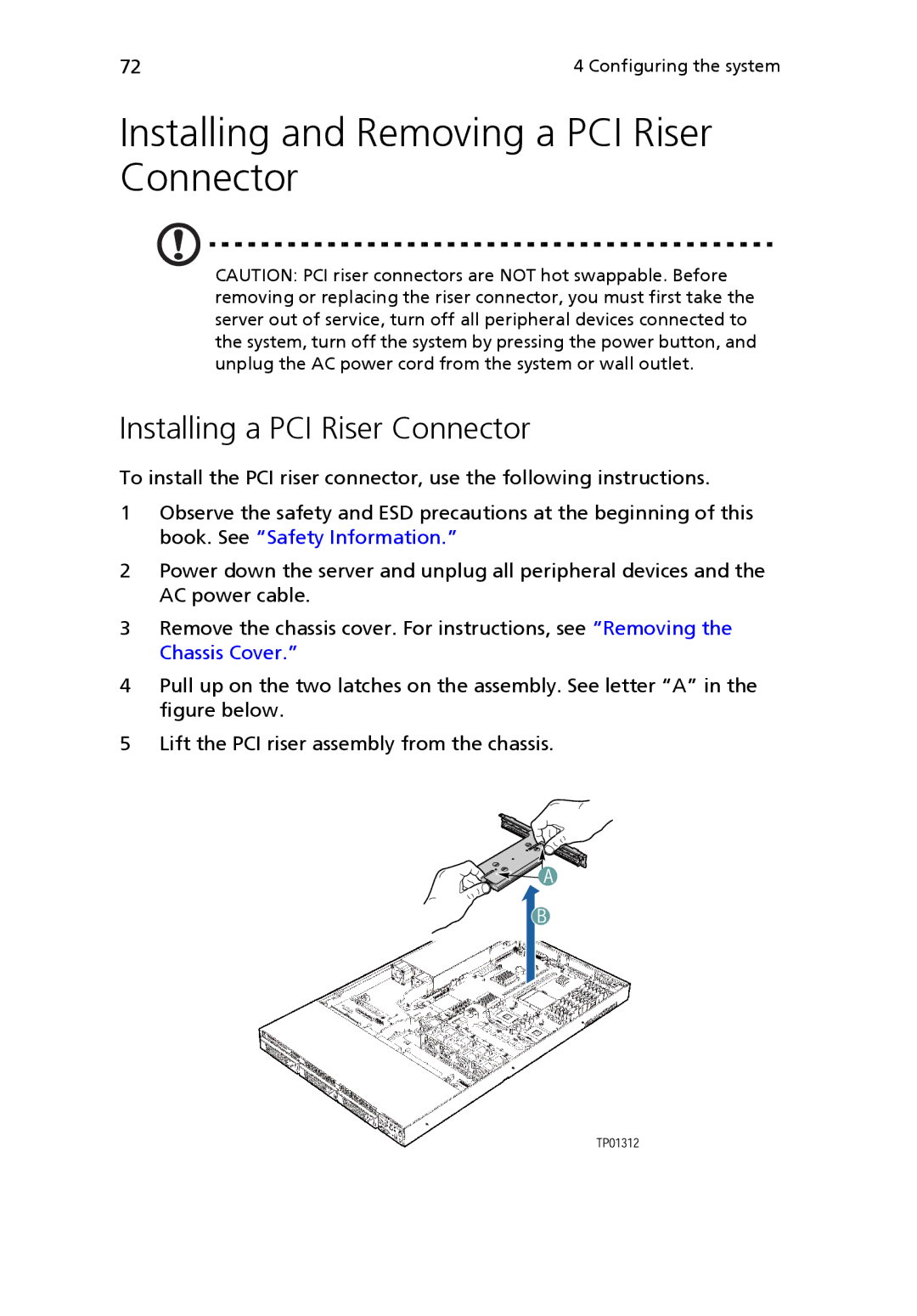 Acer Altos R510 manual Installing and Removing a PCI Riser Connector, Installing a PCI Riser Connector 