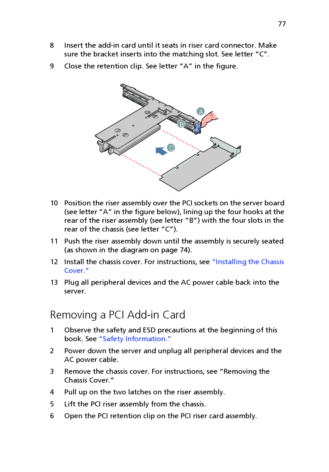 Acer Altos R510 manual Removing a PCI Add-in Card 