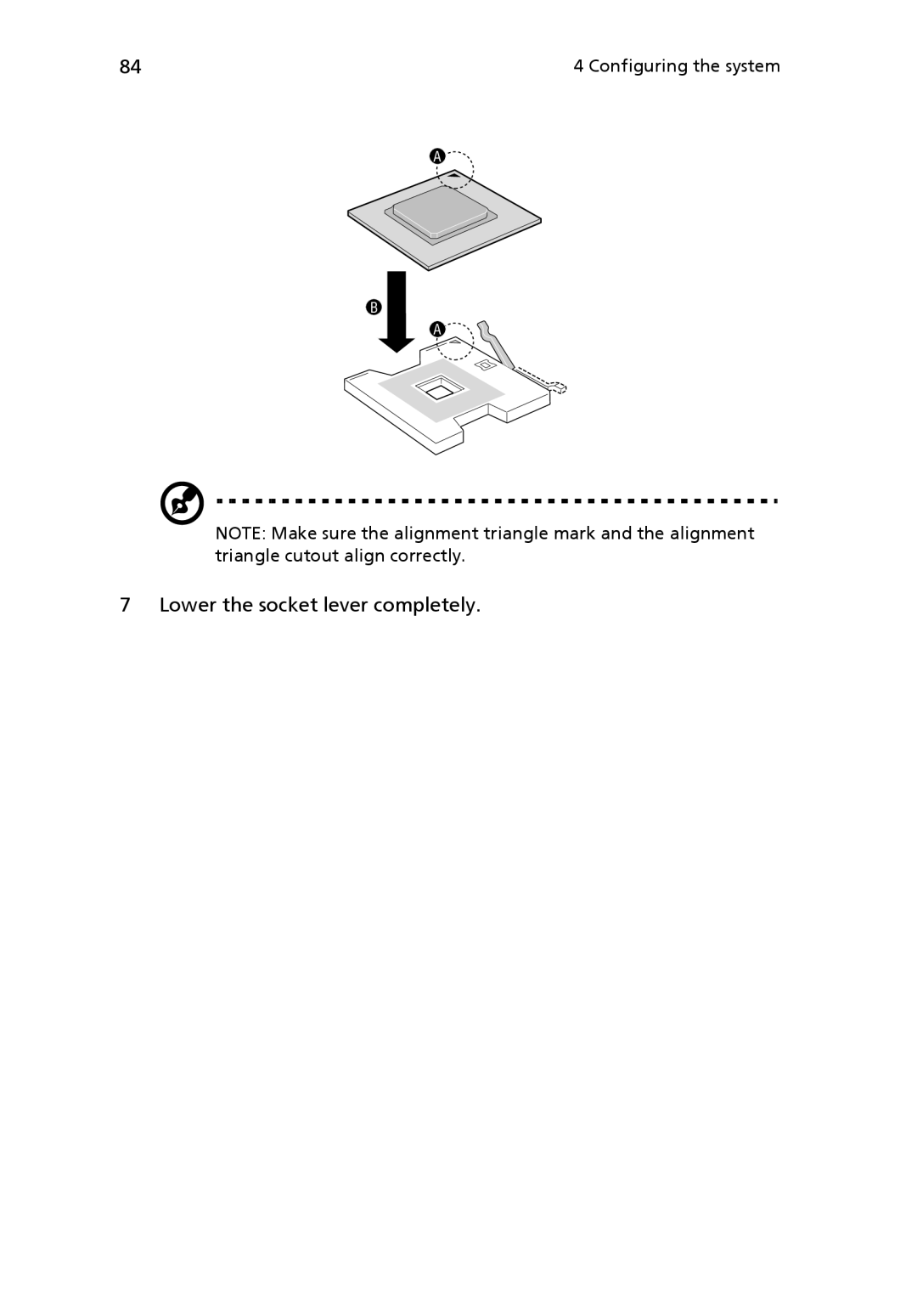 Acer Altos R510 manual Lower the socket lever completely 