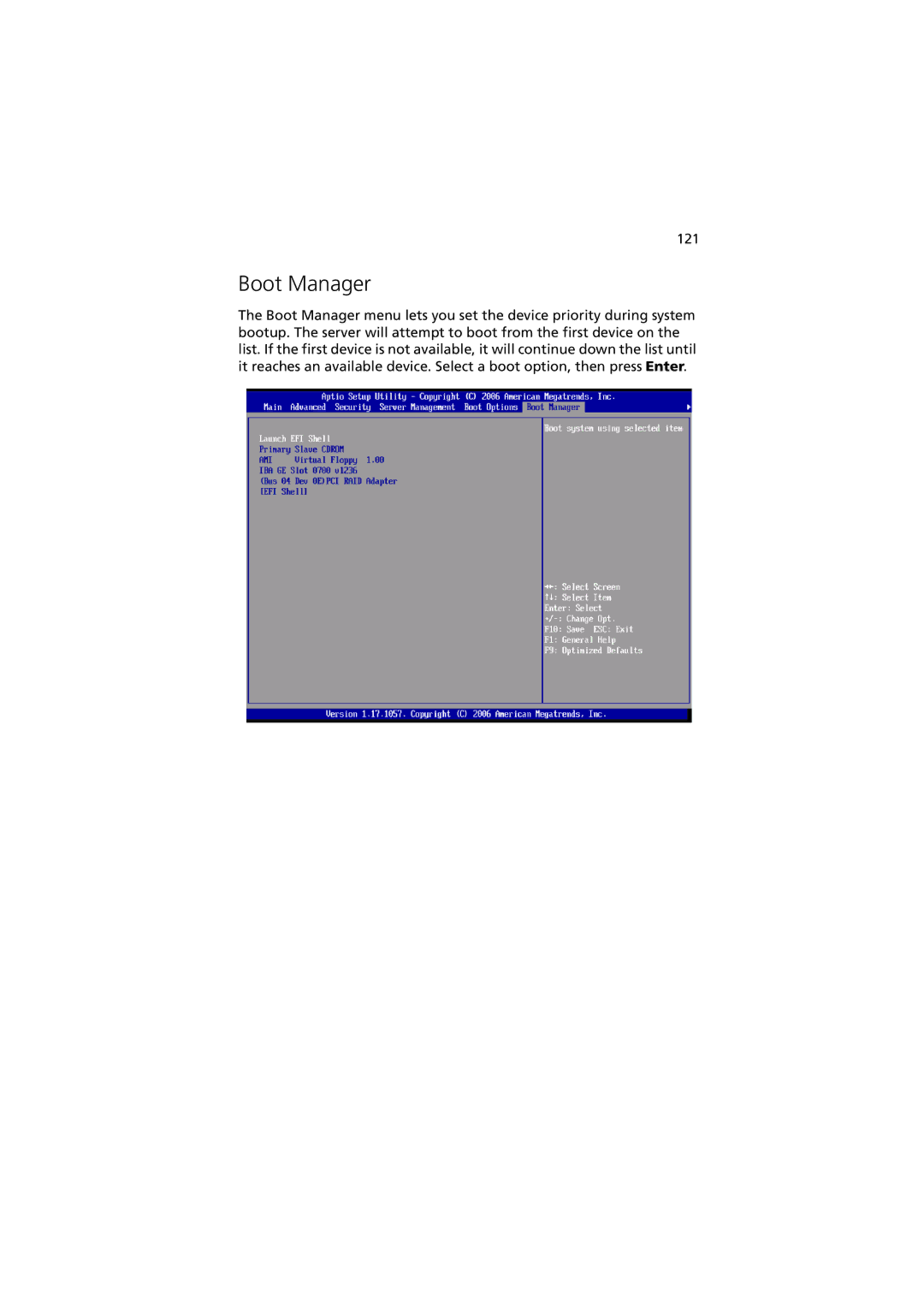 Acer Altos R520 manual Boot Manager, 121 