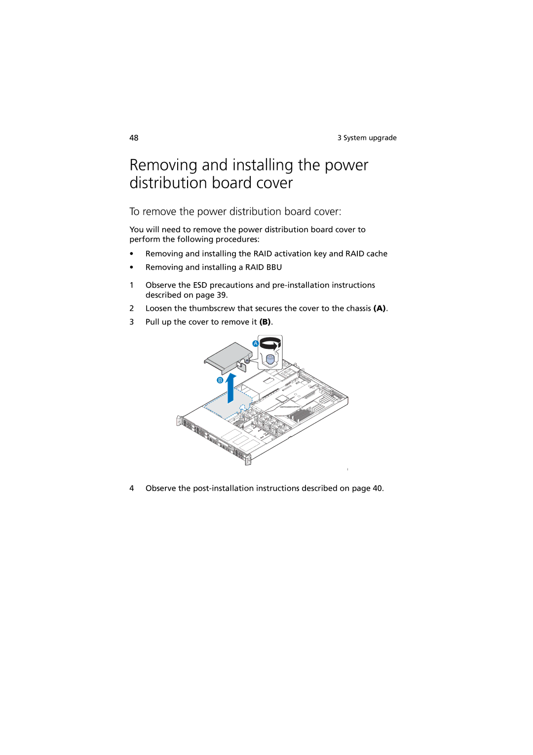 Acer Altos R520 Removing and installing the power distribution board cover, To remove the power distribution board cover 