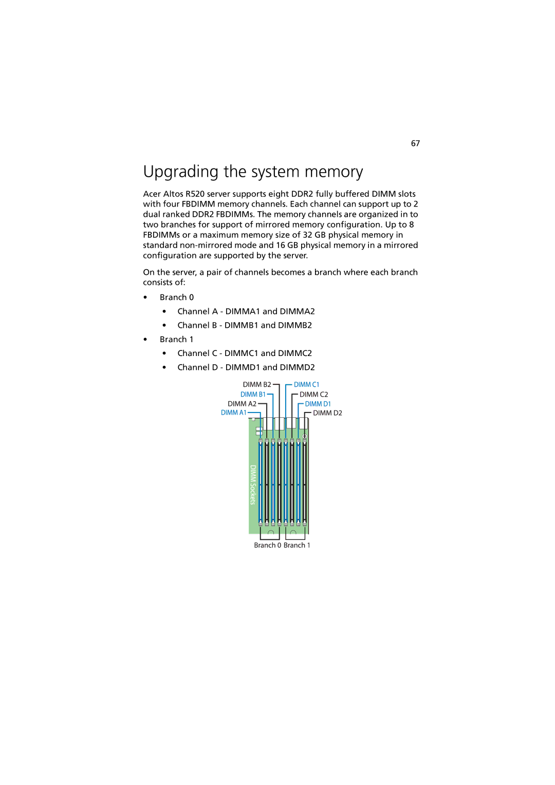 Acer Altos R520 manual Upgrading the system memory 