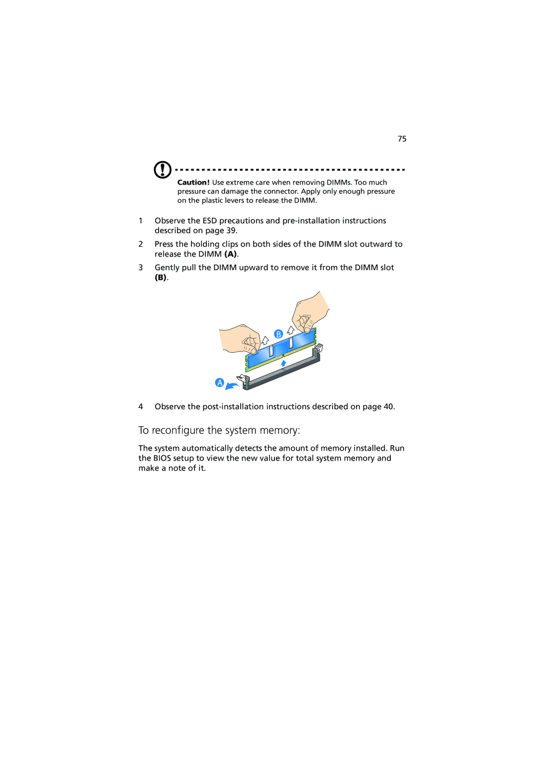 Acer Altos R520 manual To reconfigure the system memory 