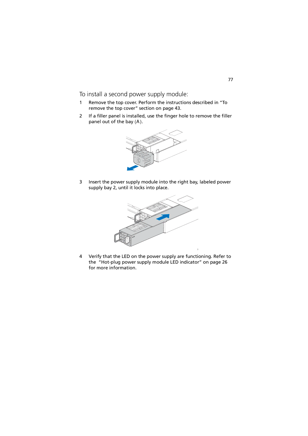 Acer Altos R520 manual To install a second power supply module 