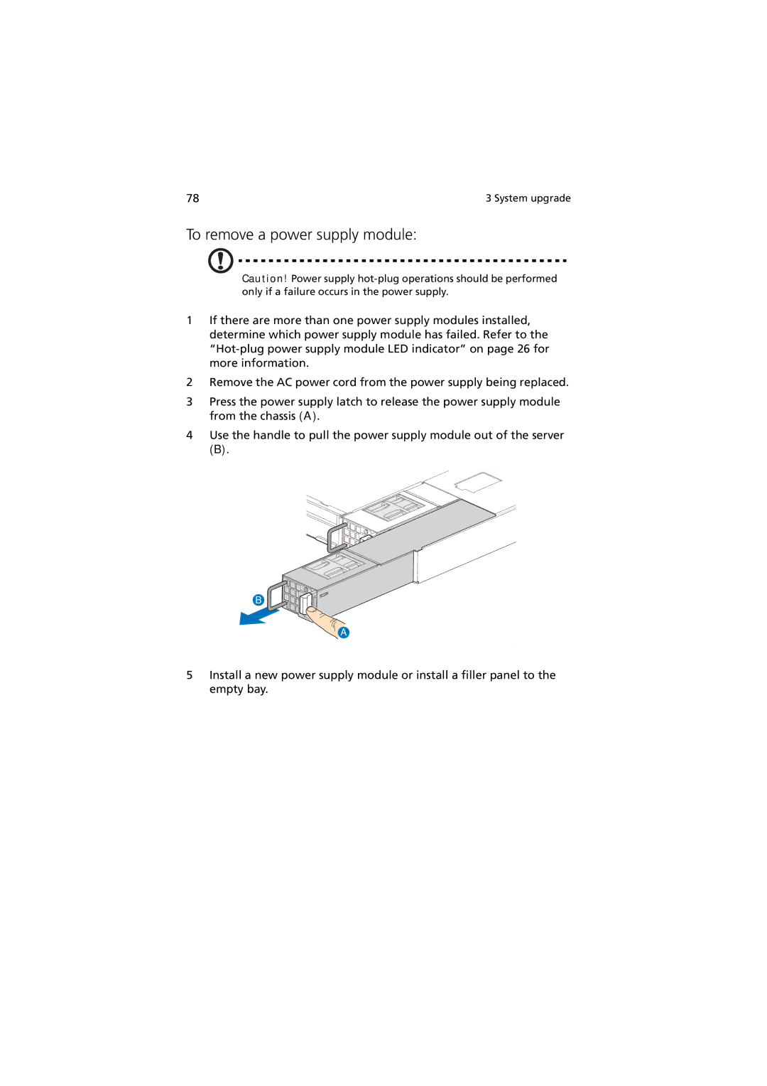 Acer Altos R520 manual To remove a power supply module 