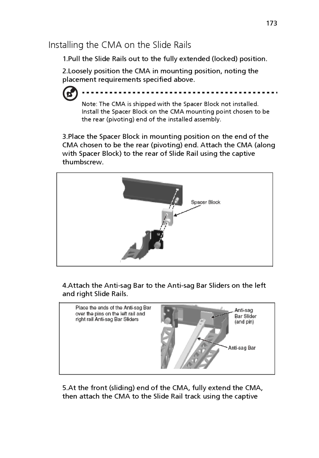Acer Altos R710 manual Installing the CMA on the Slide Rails, 173 