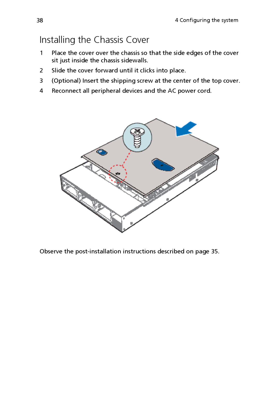 Acer Altos R710 manual Installing the Chassis Cover 