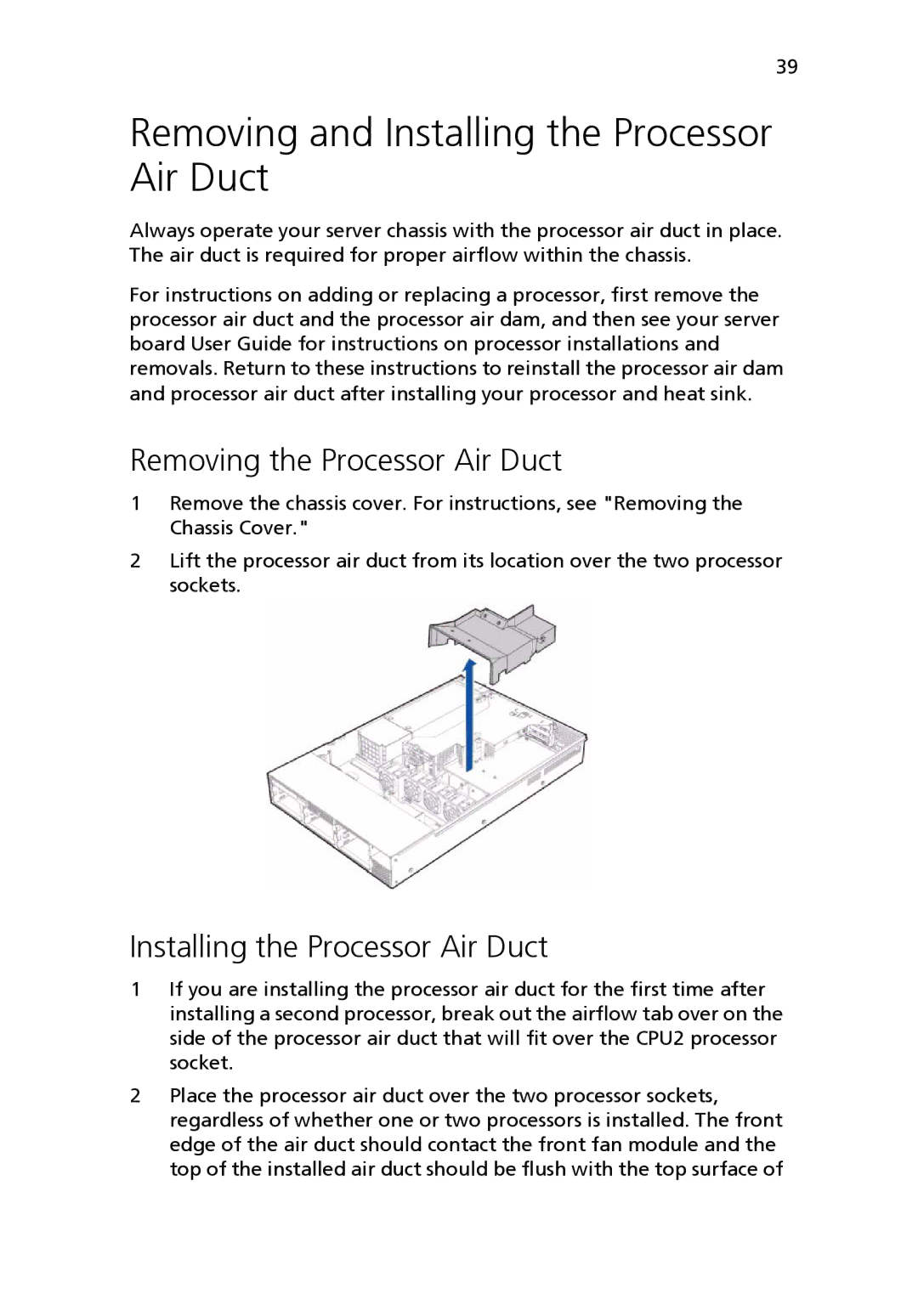 Acer Altos R710 manual Removing and Installing the Processor Air Duct, Removing the Processor Air Duct 