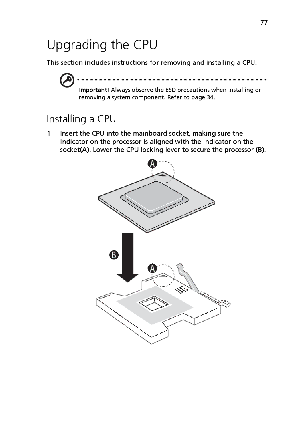 Acer Altos R710 manual Upgrading the CPU, Installing a CPU 